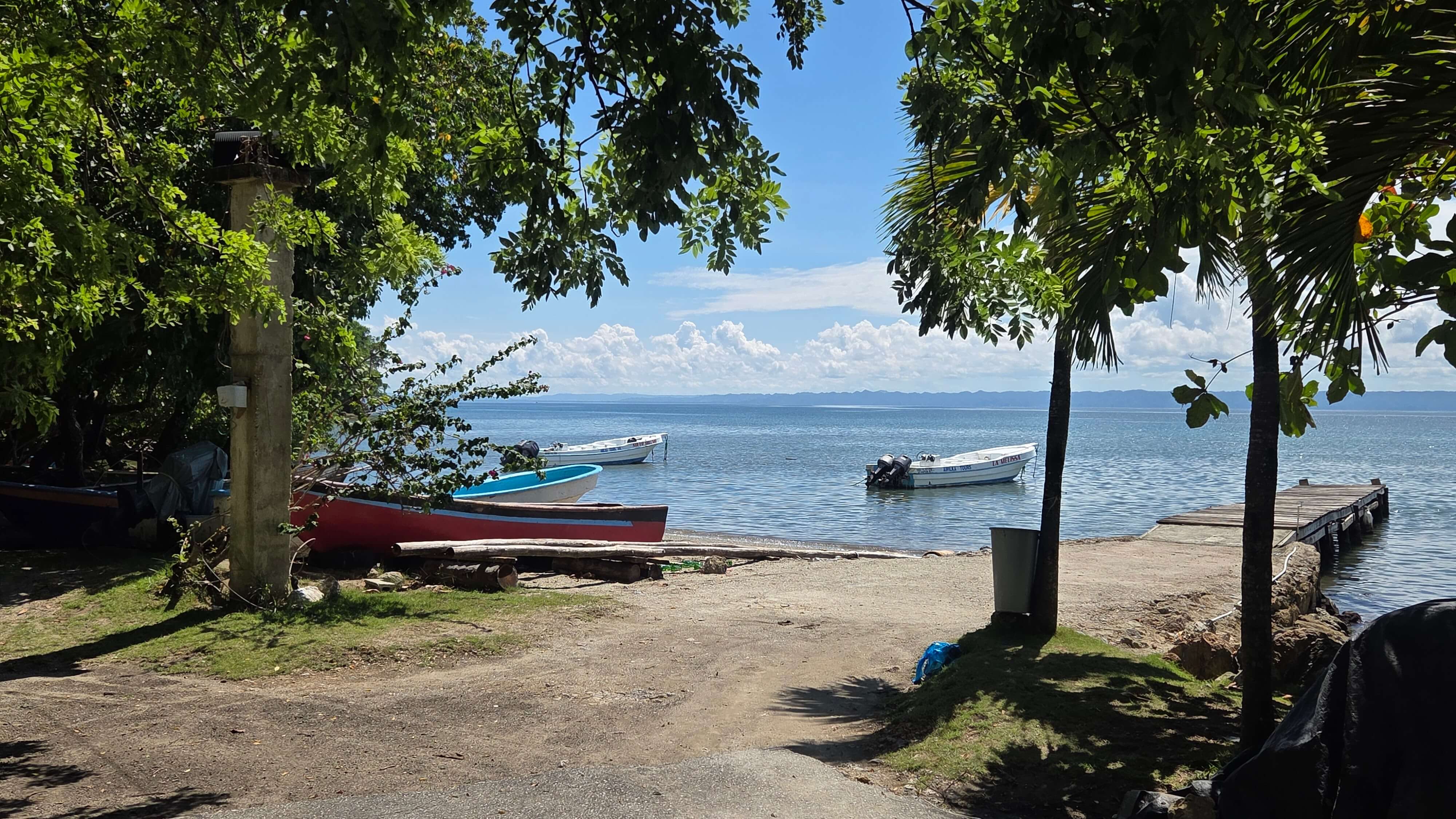 Small fishing boats resting by the water in rural Samaná