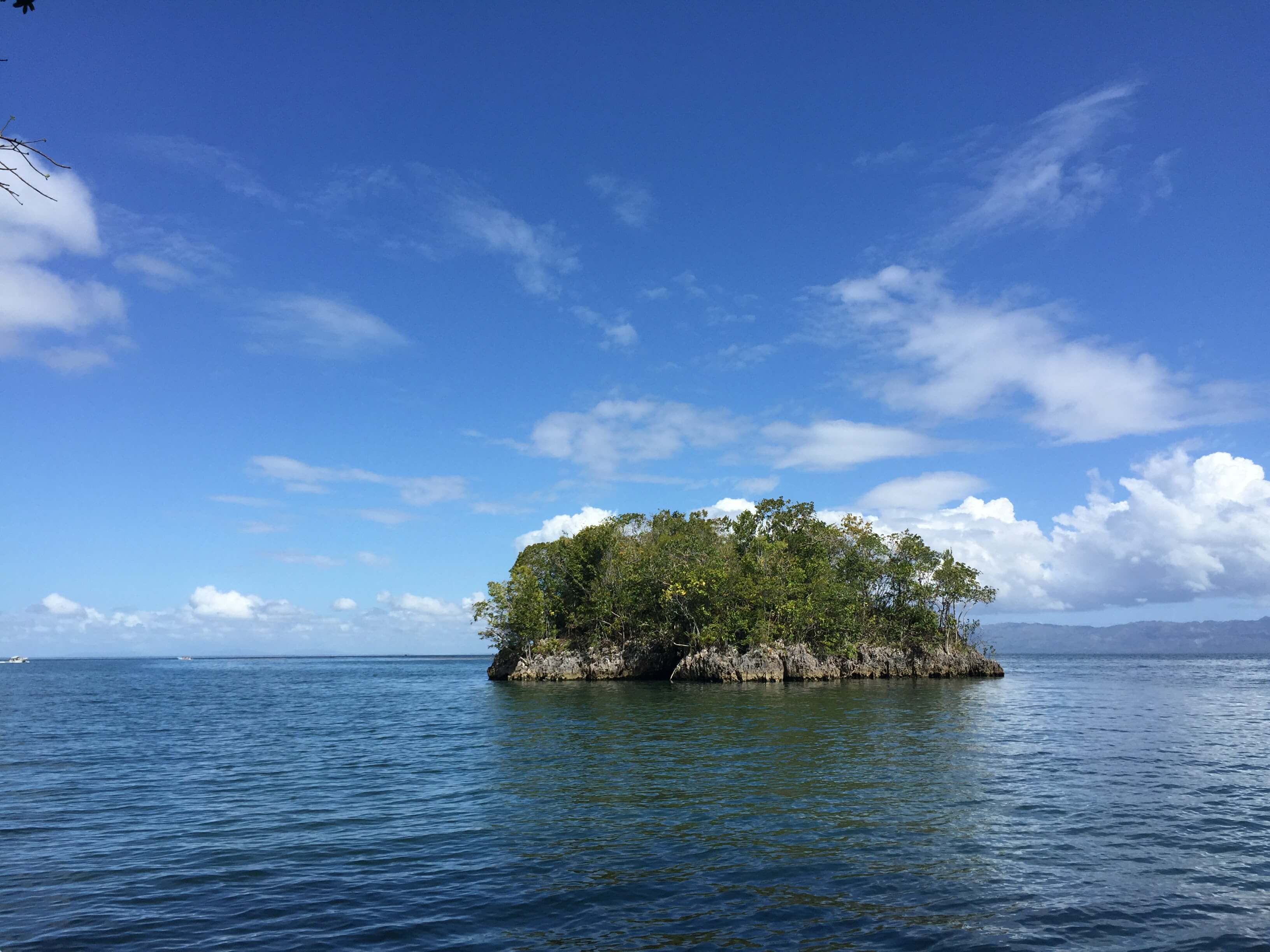 Small limestone cay rising from the sea in Los Haitises